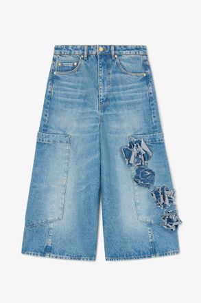 Ganni Blue Baggy Cropped Jeans in Flower Print Denim - Size 24W/33L Organic Cotton