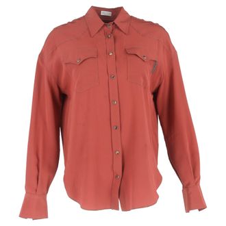 Brunello Cucinelli Crepe de Chine Shirt in Red Silk
