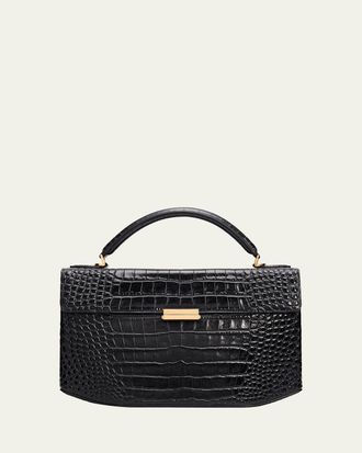 Toteme Box Croc-Embossed Leather Top-Handle Bag
