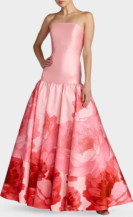Mac Duggal Floral Mikado Strapless Gown