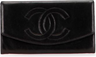 Chanel Black Leather Long Wallet (Bi-Fold) (Pre-Owned)