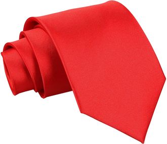 DQT Mens Plain Satin Polyester Wedding Extra Long Classic Tie - Red