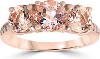 Pompeii3 3 1/4 ct Morganite & Diamond 3-Stone Ring 14k Rose Gold