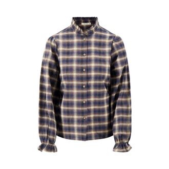 Zusss Gestreepte blouse met ruches - Dames - Blouses & Shirts - Blauw - Maat: 2XL Katoen