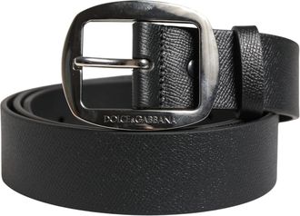 Dolce & Gabbana Black Calf Leather Silver Metal Buckle Mens Belt (Pre-Owned)