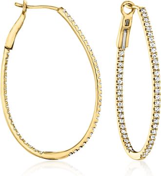 Ross-Simons Diamond Inside-Outside Oval Hoop Earrings in 14kt Yellow Gold