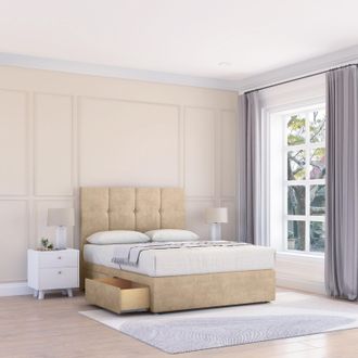 Sloomy Jasmine Coniston Bed Set With No Drawers Mattress & 26 Headboard in Cream | Size: Small Double