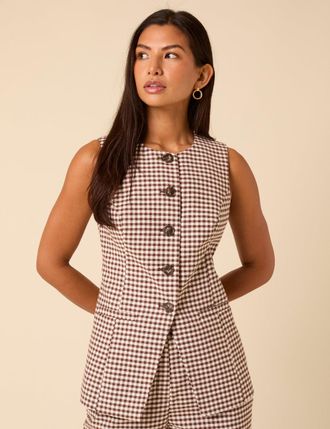 Nobody's Child Brown Gingham Tailored Longline Waistcoat