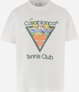 Casablanca Mens Printed Cotton T-Shirt White Organic T-Shirts And Polos