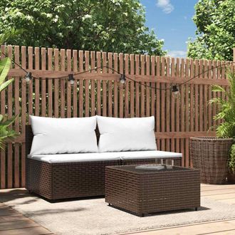 vidaXL Set Muebles De Jard&iacute;n 3 Piezas Y Cojines Rat&aacute;n Sint&eacute;tico Marr&oacute;n Vidaxl