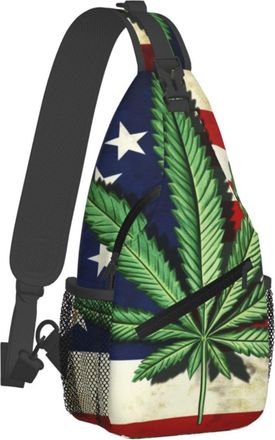 Generic Unisex Crossbody Sling Bag Retro Marijuanaweed Leaves Leaves American Flag Chest Backpack Anti Theft Shoulder Bags for Camping Outdoor Running