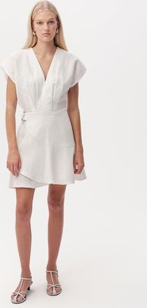 Exquise Callanne V Neck Cap Sleeve Linen Mini Dress in Ecru at Nordstrom, Size X-Large