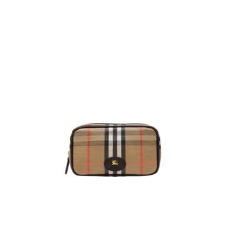Burberry Tassen, Dames, Beige, ONE Size, Katoen, Checked Cosmetic Case