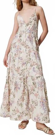 Twin-Set Fleur Soleil Maxi Dress In Light Beige