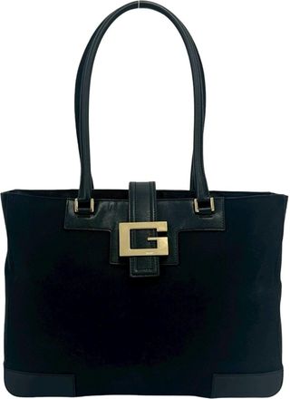 Gucci Black Canvas Leather Handbag Tote Bag (Pre-Owned)