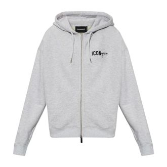 Dsquared2 Zip-throughs, female, Gray, Size: 2XS Iconique Boyfriend Fit Zipped Hoodie