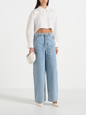 Mani&egrave;re De Voir Eleni Cropped Shirt With Balloon Sleeves in White at Nordstrom, Size 10