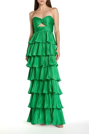 Mac Duggal Pleated Charmeuse Strapless Tiered Ruffle Gown in Spring Green at Nordstrom, Size 10