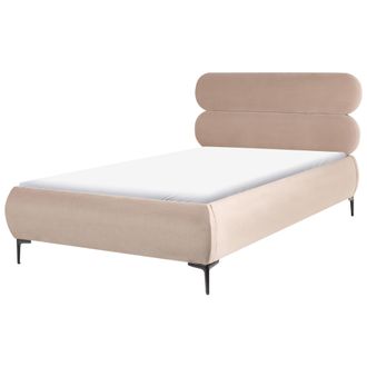 Beliani Cama Con Somier Minimalista De Terciopelo Con Cabecero Patas De Metal Negro Dormitorio 120 X 200 Cm Gris Pardo Lessay