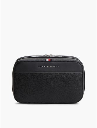 Tommy Hilfiger Mens Hilfiger Logo Pebbled Dopp Kit - Black
