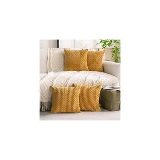 OEM Juego De 4 Fundas De Coj&iacute;n Decorativas De Color Amarillo Mostaza, De 45 X 45 Cm, De Pana, Ideales Para Camas, Sof&aacute;s Y Salas De Estar. Fundas De Coj&iacute;n 