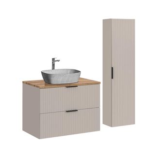 Petits Meubles Set de muebles con lavabo 80 cm y columna estratificado Beige