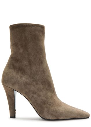 Saint Laurent Jill 95 Suede Ankle Boots - Dark Grey - 40 (IT40 / UK7)