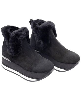 Hogan Faux Fur Trim Suede Bootie