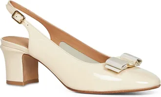 Ferragamo Womens Vara Bow Slingback Pumps Ivory Calf Leather (bos Taurus) High Heel Shoes