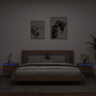 vidaXL Comodini a Parete con luci led 2 pz Rovere Marrone - Vidaxl