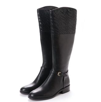 Cole Haan Womens Genevieve Woven Leather Riding Boots In Black
