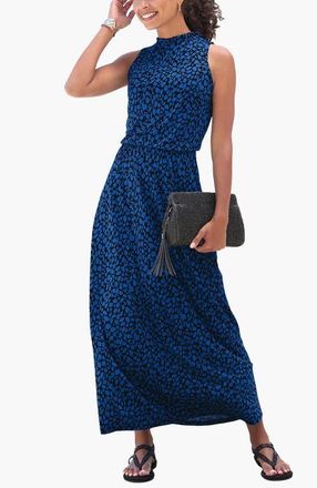 Lascana Womens High Neck Maxi Dress in Blue-Printed at Nordstrom, Size 12