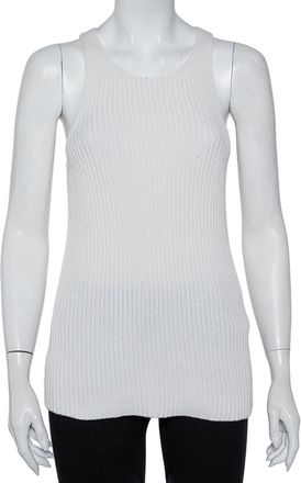 Joseph White Cable Knit Cotton Racer Back Detail Tank Top