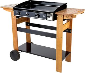 Somagic Plancha de gas con 2 quemadores de 6 kW y aparador de madera