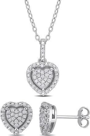 Delmar Pavé Diamond Heart Pendant Necklace & Stud Earrings Set - 0.44ct. in Silver at Nordstrom Rack
