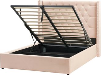 Beliani Cama Con Almacenaje De Terciopelo Beige Plateado 140 X 200 Cm Cabecero Lubbon