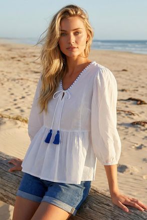 DUSK Tassel Tie Front Blouse