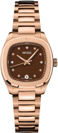 Mido Multifort TV Diamond Bracelet Watch, 27.6mm x 28mm in Brown at Nordstrom