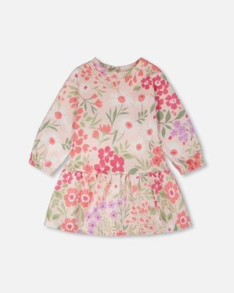 Deux par Deux French Terry Long Sleeve Printed Flowers Dress in Pink Printed Flowers at Nordstrom, Size 12M