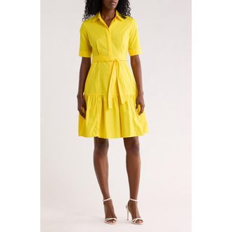 Calvin Klein Short Sleeve Cotton Shirtdress in Daffodil at Nordstrom Rack, Size 12