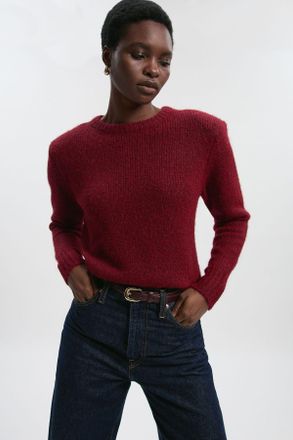 Karen Millen Womens Cosy Knit Crew Neck Jumper - Burgundy - Size Large