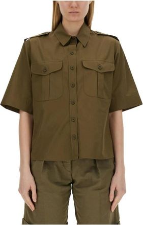 Aspesi Short Sleeve Utility Shirt - Dames - Overhemden - Groen - S - Katoen - Overhemden