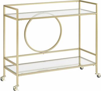 Beliani Carrello da cucina dorato a due ripiani aperti in vetro 90 x 35 cm Kerry