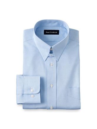 Paul Fredrick Non-iron Cotton Pinpoint Solid Snap Tab Collar Dress Shirt in Blue at Nordstrom, Size 16.5 - 32