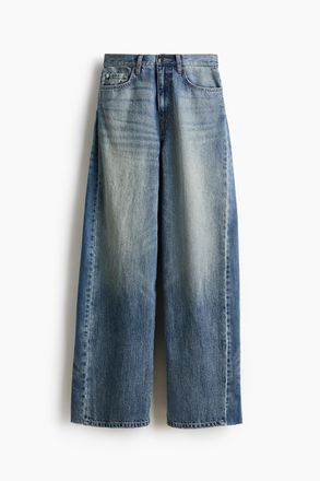 H&M Straight Regular Waist Jeans - Denimblau