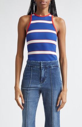 Alice & Olivia Pania Stripe Rib Racerback Tank in Blue Stripe at Nordstrom, Size X-Small
