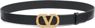 Valentino Garavani Stijlvolle leren riem met uniek design - Dames - Riemen - Zwart - 80 CM - Leer - Accessoires