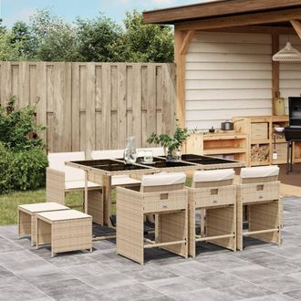 vidaXL Set Comedor De Jard&iacute;n 11 Pzas Con Cojines Rat&aacute;n Sint&eacute;tico Beige Vidaxl