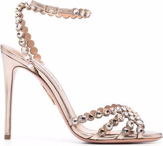 Aquazzura Neutral Tequila 105 Leather Sandals - Womens - Calf Leather/Goat Skin/Lamb Skin/Crystal