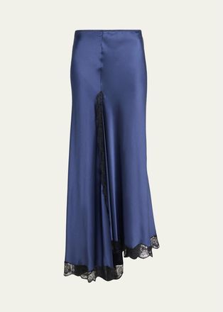Isabel Marant Alexandra Lace-Trim Asymmetric Satin Midi Skirt